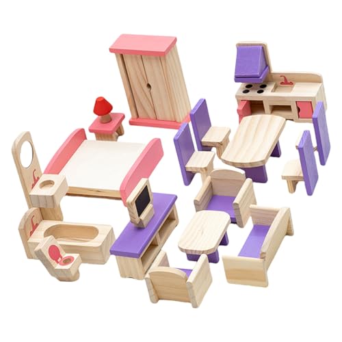 Holzpuppenhouses Möbel Set Wohnzimmer Badezimmer Schlafzimmer Szene Für EIN Engagiertes Totendspiel Kinder Bevorzugt Geschenk von SueaLe