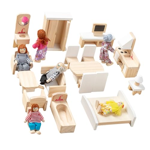 Holzpuppenhouses Möbel Set Wohnzimmer Badezimmer Schlafzimmer Szene Für EIN Engagiertes Totendspiel Kinder Bevorzugt Geschenk von SueaLe