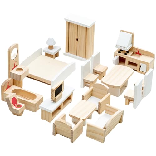 Holzpuppenhouses Möbel Set Wohnzimmer Badezimmer Schlafzimmer Szene Für EIN Engagiertes Totendspiel Kinder Bevorzugt Geschenk von SueaLe