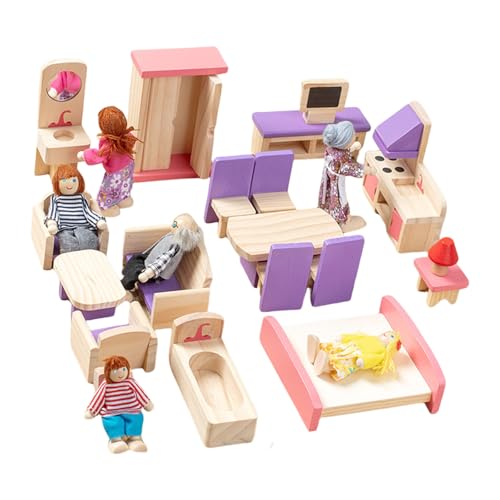 Holzpuppenhouses Möbel Set Wohnzimmer Badezimmer Schlafzimmer Szene Für EIN Engagiertes Totendspiel Kinder Bevorzugt Geschenk von SueaLe