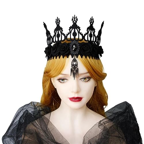 Schwarzes Hexenkronen Stirnband Für Frauen Und Mädchen Gothic Prinzessin Tiaras Genickstück Halloween Kostüme Maskeraden Kopfschmuck Gothic Blumenkopfschmuck Maskerade Cosplay Haar von SueaLe