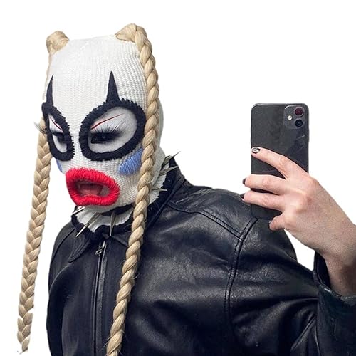 SueaLe Scary Horrid Skull Häkierte Für Frauen Männer Cosplay Verrückte Clownbalaklava Vollkopfhut von SueaLe