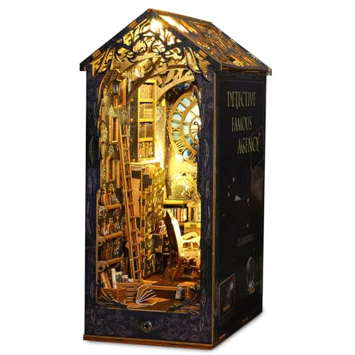 DIY Book Nook Kit, Puppenhäuser Miniatur Haus Kit Booknook Modellbausatz mit Möbeln und LED-Licht 3D-Puzzle Holzkunst Bücherregal Einsatz Dekor für Erwachsene und Jugendliche (Detective Agency) von Suewidfay