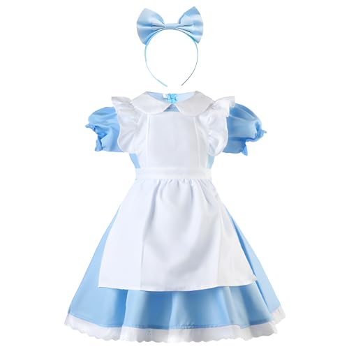 Kleid Alice im Wunderland für Mädchen, Alice Kostüm für Mädchen, Alice im Wunderland, Haarreif, Schürze (100) von Suffolly