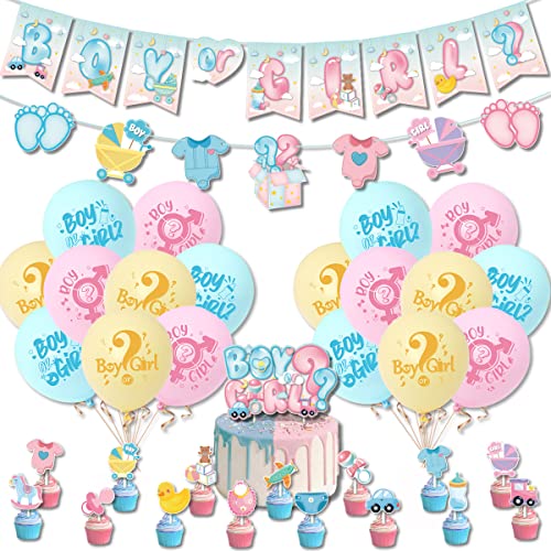 Luftballons Gender Reveal, Baby Shower Dekoration, Luftballons Baby Shower Boy oder Mädchen, Gender Reveal Party Dekorationen, Kit Baby Shower Boy oder Girl mit Kuchendekorationen und Banner (blau und von Suffolly