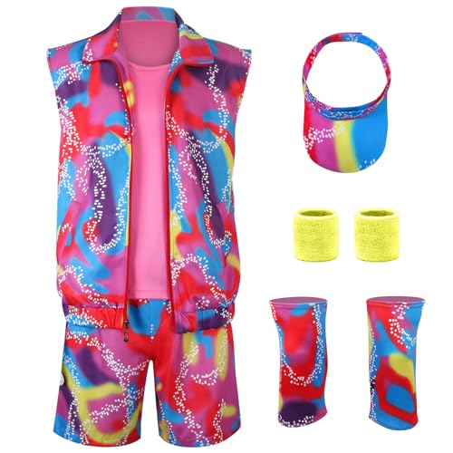 Suffolly 90er Jahre Kostüm 80er Jahre Workout Kostüm 80er Jahre Disco Outfit Verkleidung Damen 80er Jahre Party Outfit für Halloween Cosplay Paare Outfits Sportbekleidung Anzug (Set A, XXL) von Suffolly