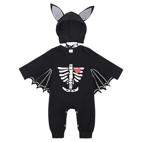 Suffolly Baby Halloween Jumpsuit mit Hut Halloween Kostüm Outfit Cosplay Kostüm Set (Schwarz, 70) von Suffolly