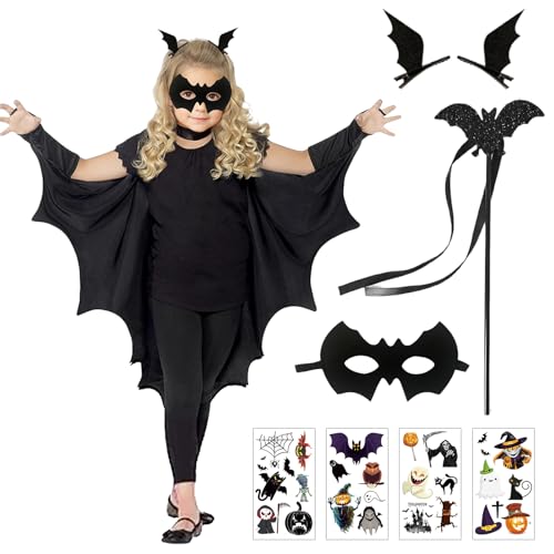 Suffolly Fledermaus-Kostüm für Mädchen, Fledermaus-Kostüm für Mädchen, mit magischen Masken, selbstklebend, für Halloween, Karneval (130) von Suffolly