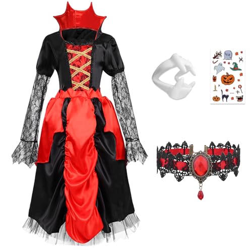 Suffolly Halloween Cosplay Kostüme für Mädchen, Königin-Kostüme, Halloween Kostüme Kit für Mädchen (Rot, L) von Suffolly