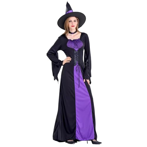 Suffolly Halloween-Party-Cosplay-Kostüm für Damen, neues Halloween-Hexenkostüm für Erwachsene (Violett, L) von Suffolly