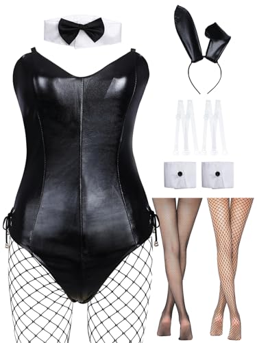 Suffolly Bunny Kostüm Frauen Damen Hase Kostüm Mädchen Senpai Hase Anzug Cosplay Anime Rolle Kostüm mit Hasenohren Strümpfe Set,M von Suffolly