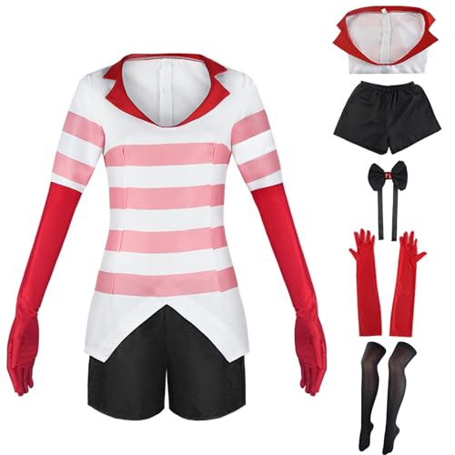 Suffolly Hazbin Hotel-Kostüm, Cosplay-Kostüm, Engel, Staub-Outfits mit Kleid, Shorts, Fliege, Handschuhe, Kniestrümpfe, Halloween, Weltbuchtag-Kostüm für Erwachsene (Anzug A, M) von Suffolly