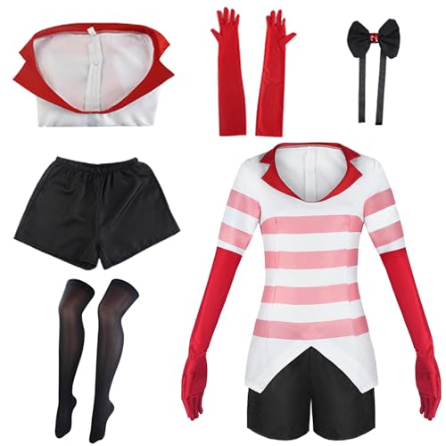 Suffolly Hazbin-Hotel Kostüm Erwachsene, Blitzo/Angel Dust Cosplay Kostüm Hazbin Hotel, Blitzo/Angel Cosplay Uniform Set, Kostüm für Halloween und Karneval Cosplay (Rosa, XL) von Suffolly