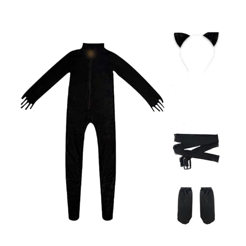 Suffolly Schwarze Katze Kostüm für Kinder Katze Cosplay Set,Tierkostüm für Kinder, Klassisches Komplettkostüm mit Zubehör für Karneval Halloween Party,S von Suffolly