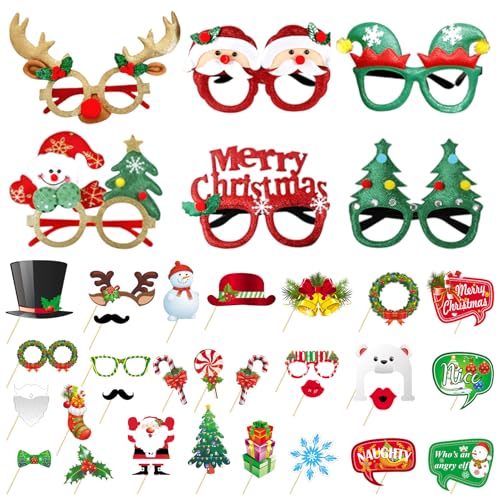 Suffolly 35pcs Weihnachten Brille Weihnachten Party Brille Lustig Weihnachten Brille Weihnachten Photo Booth Xmas Neuheit Fancy Kostüme Zubehör von Suffolly