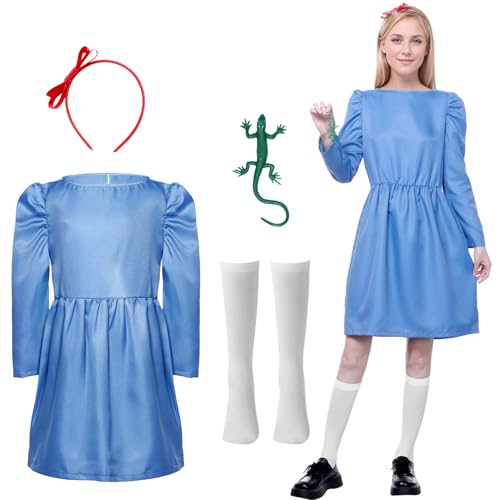 Suffolly Welttag Kostüm für Erwachsene, Spielset enthält Kleid + Haarband + gefälschte Eidechse + 1 Paar Socken (Blau, XL) von Suffolly