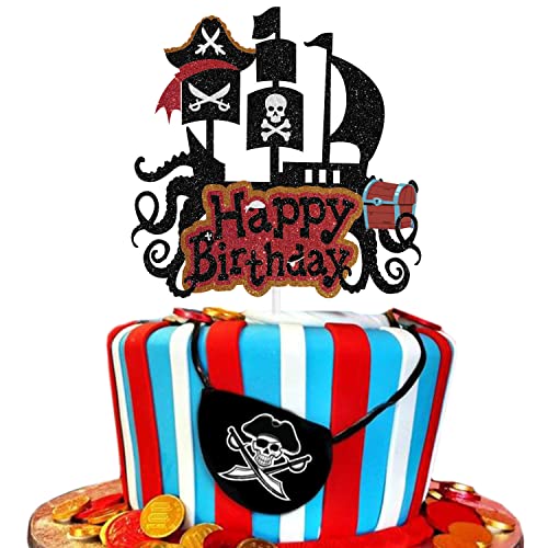 1 Stück Skelett Piratenschiff Kuchenaufsatz – Vorsicht vor Piraten – Geburtstagsparty Thema Schatzsuche Set Segel Beute Schatz Oktopus Boot Jungen Geburtstag Party Dekoration von SugarGera