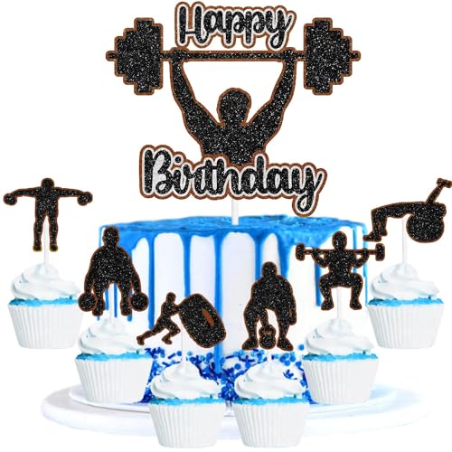 7 Stück Gym Party Kuchen Topper – Fitness Party Thema oder Bodybuilder Geburtstag Party Gewichtheben Dekoration von SugarGera