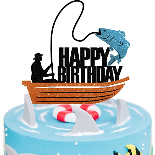 Gone Fishing Happy Birthday Kuchendekoration, Angler Angeln Kuchen Topper Geburtstag Glitzer Party Dekorationen von SugarGera