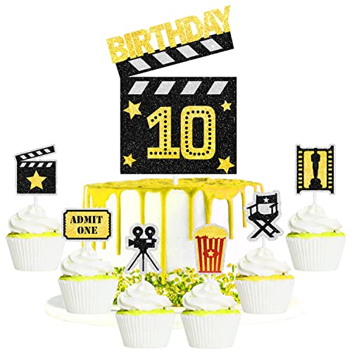 Hollywood Movie Thema 10th Happy Birthday Cake Topper Set - Film Thema Geburtstag Party Film Night Party Baby Shower Party Dekoration für Jungen oder Mädchen - SugarGera von SugarGera