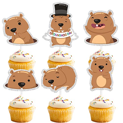 SugarGera Cupcake-Topper, Mundtier-Mottoparty, Happy Groundhog Day! Meerschweintag, Frühlingsdekoration, 18 Stück von SugarGera