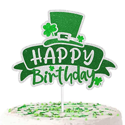 SugarGera Kuchendekoration "Happy Birthday" – St. Patrick's Day Party oder Kleeblatt Mottoparty Geburtstag Party Kobold Hut, Glücksklee Dekoration – SugarGera von SugarGera