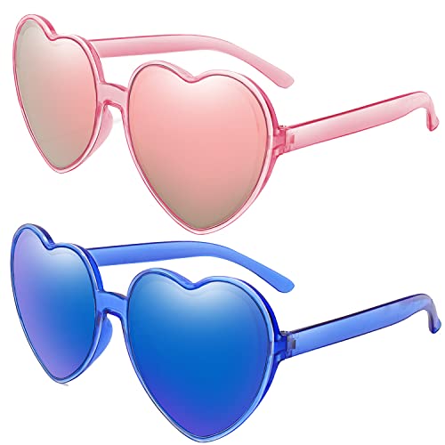 Sugeru 2 Paar Neue reflektierend herzbrille,herz sonnenbrille damen, amor kostüm Zubehör,partybrille,brille herz,hippie sonnenbrille,lustige brillen,für Erwachsener Junge Mädchen(rosa+blau) von Sugeru