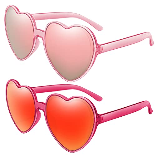 Sugeru 2 Paar Neue reflektierend herzbrille,herz sonnenbrille damen, amor kostüm Zubehör,partybrille,brille herz,hippie sonnenbrille,lustige brillen,für Erwachsener Junge Mädchen(rot+rosa) von Sugeru