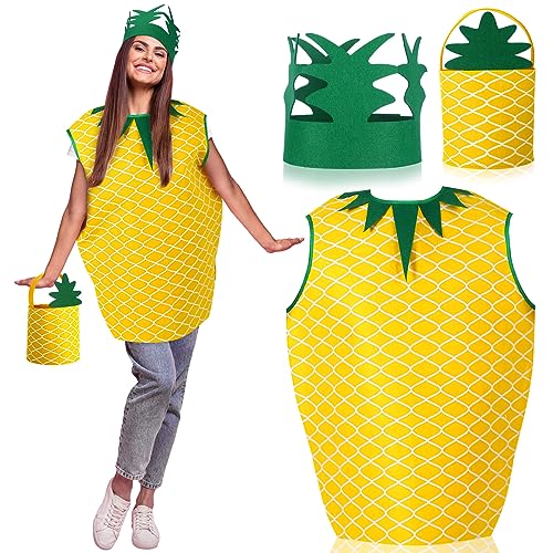 Suhine 3 Stück Halloween Ananas Kostüm Ananas Poncho Outfits Kostüm für Frauen mit Hut Handtasche Lustiges Obst Kostüm für Halloween Cosplay Dress Up Party von Suhine