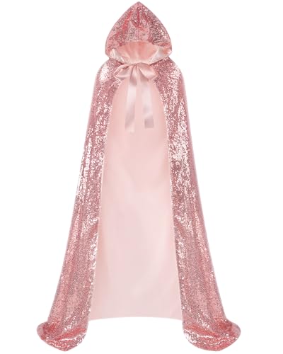 Suhine Damen Prinzessin Kapuzenumhang Kostüm Pailletten Fee Meerjungfrau Umhang für Weihnachten Karneval Cosplay Party, Pink, 110 cm von Suhine