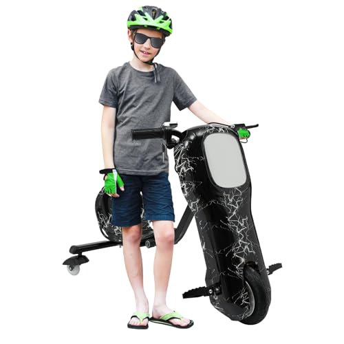 Drift Scooter, Kinder Elektro Scooter 250W, Drift Cart - 3 Geschwindigkeitsstufen, Drift Kart mit LED, Max Tragfähigkeit 100kg, Speed 10-20km/h, Drift Trike für 5 Jahre und älter (Schwarz) von SuhoFutus