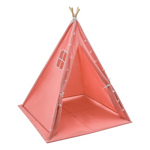 Kinderzelt mit Licht, Zelt für Kinder Indoor Set mit Matte, Kegel- Kinderspielzelt, Kinderzelt mit Fenster, Kinder Zelt Indoor Höhle Bauen Geeignet für 1-3 Kinder, 120×120×140 cm (Rosa) von SuhoFutus