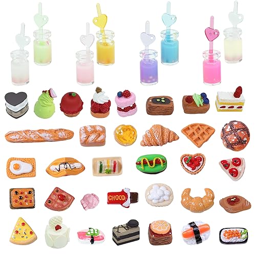 42 Stück Mini Food Puppenhaus Zubehör Miniatur Lebensmittel Mini Lebensmittel Getränk 1:12 für Erwachsene Teenager Puppenhaus von Suitedget