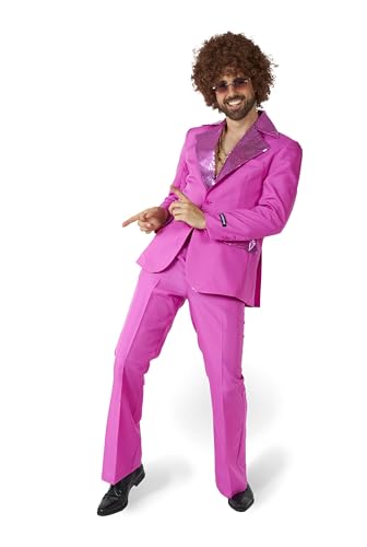 Suitmeister Herren Disco Kostüm Anzug - Saturday Night Fever Outfit - Slim Fit - inklusive Blazer und Schlaghosen - Pink von Suitmeister