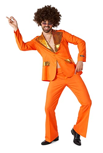 Suitmeister Herren Disco Kostüm - Perfekt für Disco Partys - 70er Jahre Retro Outfit - Inklusive Blazer, Hose und Krawatte - Orange - Größe One Size von Suitmeister