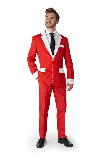 Suitmeister Herren Weihnachtsanzug - Ho Ho Ho Outfit - Tailliert Party Kostüme - Rot, Weiß - Größe L von Suitmeister