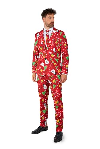 Suitmeister Herren-Weihnachtsanzug -Weihnachtsbeleuchtung Festliches Outfit - Tailliert Party Kostüme - Rot von Suitmeister