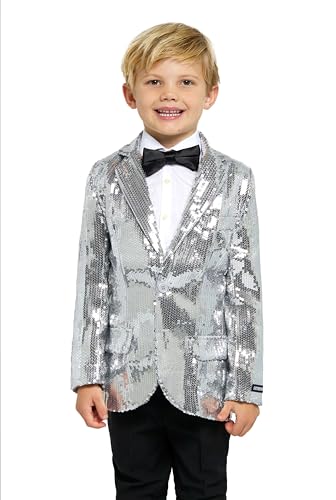 Suitmeister Pailletten-Blazer für Jungen - Glänzende Partyjacke für Kinder - Weihnachten & Sylvester - Slim Fit - Blazer für Jungen - Silber von Suitmeister