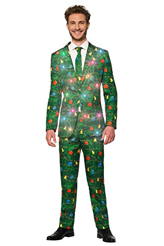 Suitmeister Weihnachtsanzug für Herren - Weihnachtsbeleuchtung Festliches Outfit - Tailliert Party Kostüme - Grün von Suitmeister