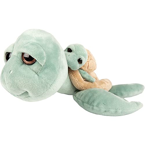 Suki Gifts International 14473 Kaspische Mama und Babyschildkröte mit Quietscher, Minty Green Plüschtier, Mama 24 cm, Baby 9 cm von Suki Gifts International