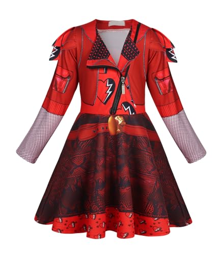 Sukyfecde Descendants Rise of Red Kostüm für Mädchen, Halloween-Kostüm, Outfit, Prinzessinnenkleider, Kinder, lange Ärmel, Cosplay-Kleidung, Größe 7–8 von Sukyfecde