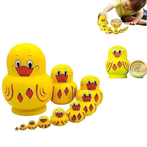 10 Stück Entenpuppe, Holzentenstreich, handgefertigte russische Nesting-Puppen, Spielzeug, Baby-Ente, Streich, stapelbar, stapelbare Puppen, Heimdekoration, pädagogisches Lernspielzeug für Erwachsene von Sulobom