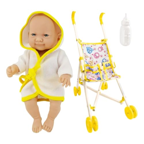 Baby Doll Play Set, Baby Doll Stroller, Dolls Pushchair Set, Realistic Baby Doll Pram, Kids Role Play Doll Stroller, 10inches Complete Baby Doll Play Set Role Experience for Kids & Girls von Sulxyi