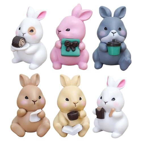 Easter Bunny Figurines, Small Bunny Figurines, Rabbit Cake Toppers, Miniature Rabbit Ornaments, Fairy Garden Rabbits, 6x Adorable Easter Bunny Figurines Set for Kids Craft Playset Fun Home Decor von Sulxyi