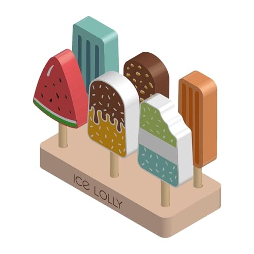 Eisspielzeug, Lollies Pop-Trep Play, Playset Ice Cream, 13x6x1,5 cm hochwertige Holzkonstruktion leicht zu reinigen und zu pflegen für Kinder im Alter von 3 5 6 Jahren alt von Sulxyi