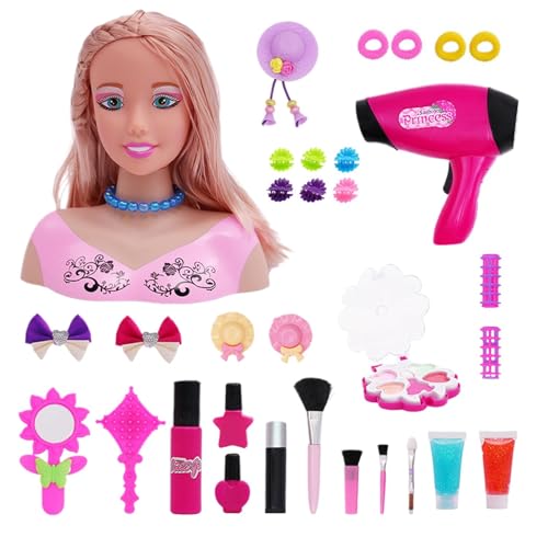 Hairdressing Makeup Doll, Makeup Doll Head, Hairdresser Doll Set, Doll Head Toy, Hair Styling Playset, Complete Hairdressing and Makeup Set Interactive Makeup Experience for 3 4 5 6+ Years Old Girls von Sulxyi