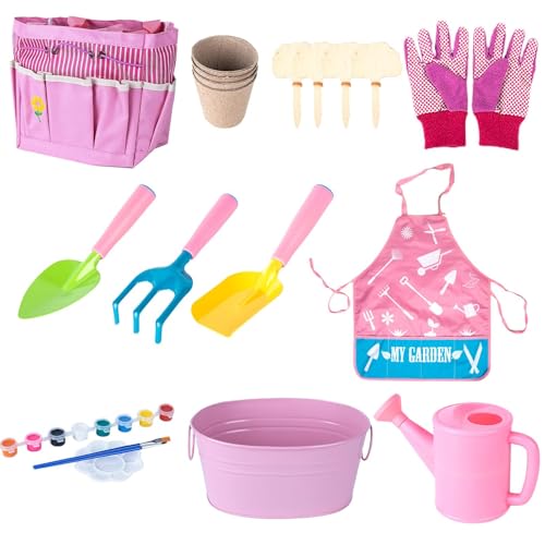 Kinder Gartenwerkzeug, Kinder Garten Kit, Gartenspielzeug Set, Outdoor Gartenwerkzeuge, Kinder Kelle Schaufel, Komplettes 20-teiliges Garten-Kit Tragbare Leinwand Tragetasche für , Mädchen von Sulxyi