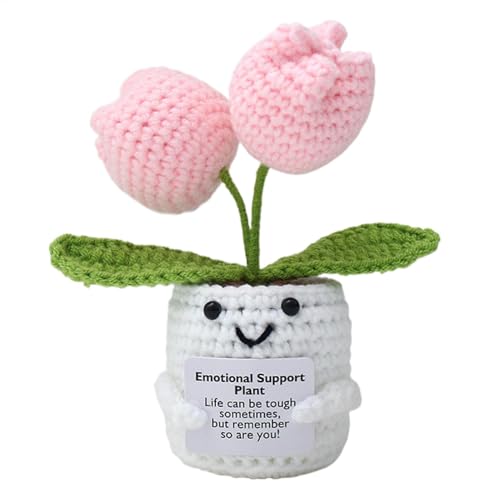 Lustige positive , gehäkelte Topfpflanzen, handgefertigte Strickblumen, 13 cm, handgefertigte Handwerkskunst, emotionale Unterstützung, Design für Auto, Zuhause, Arbeitsplatz, Dekoration von Sulxyi