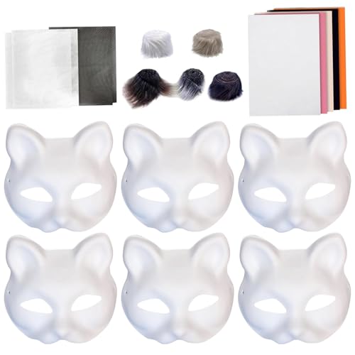 Sulxyi Cat -Masken Set, kreative lustige Tierhandwerk, Kunsthandwerksmasken, Masque 6 Komplette Kit Fun und Kreative Aktivität Vielseitige Designoptionen für Cosplay Halloween von Sulxyi