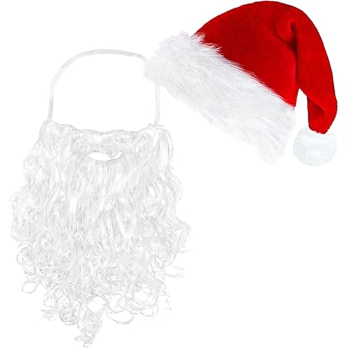 Sulxyi Christmas Hat, Classic Santa Hat, Cosplay Santa Claus Hat, X Mas Hat, Deluxe Plush Santa Hat, With Fake Beard Classic Design Comfortable Fit Various Occasion for Christmas New Year Holiday von Sulxyi